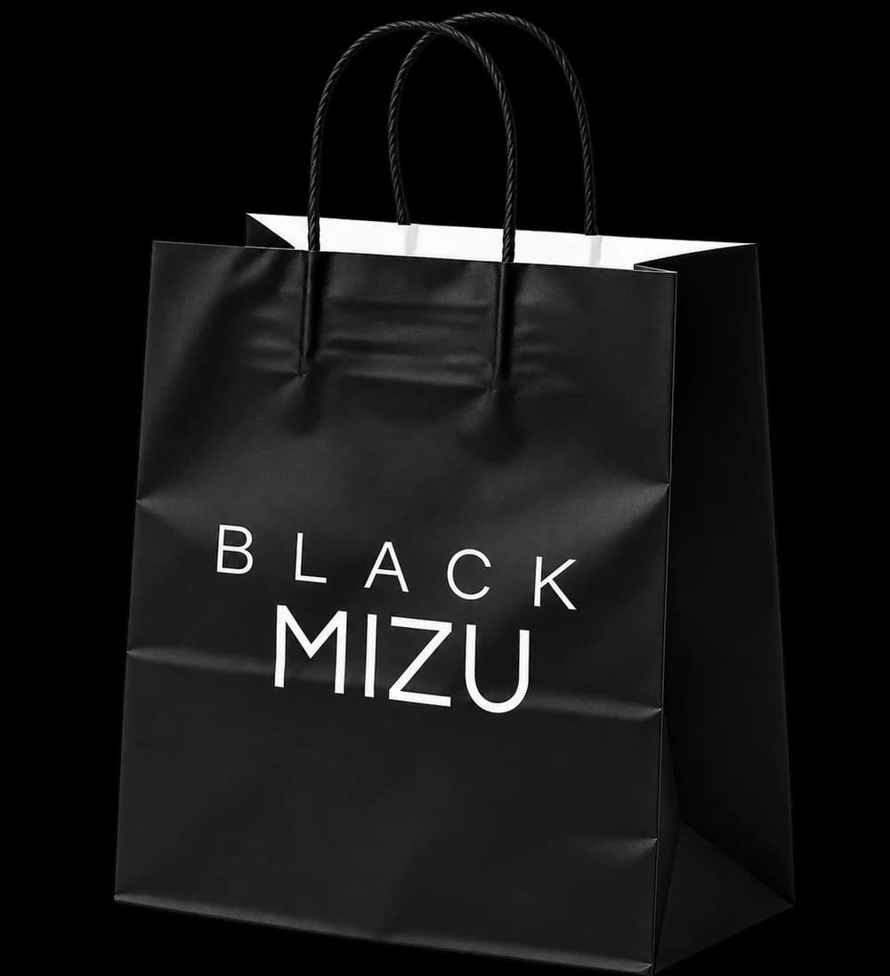 Black custom printed paper shopping bag with handles